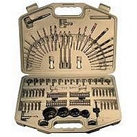 125 PIECE DRILL BIT AND PROJECT KIT, INCLUDES: MAGNETIC QUICK CHANGE BIT EXTENSION, WIDE VARIETY OF DRILL & SCREWDRIVER BITS, 4 TEN BIT HOLDERS, 2 SCREW FINDERS, 2 SIX BIT HOLDERS & CARRYING CASE, FEATURES: USEFUL FOR ANY PROJECT OR